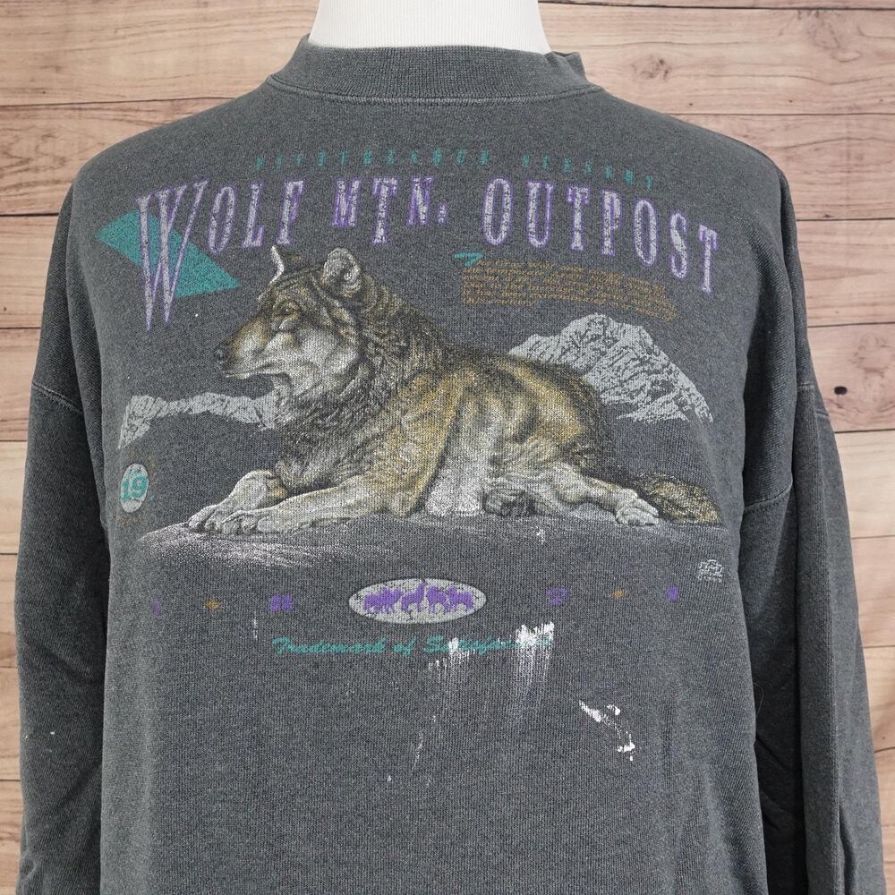 Vintage Wolf Mtn Outpost Graphic Sweatshirt Mens XL Gray‎ Tultex Made USA 90s
